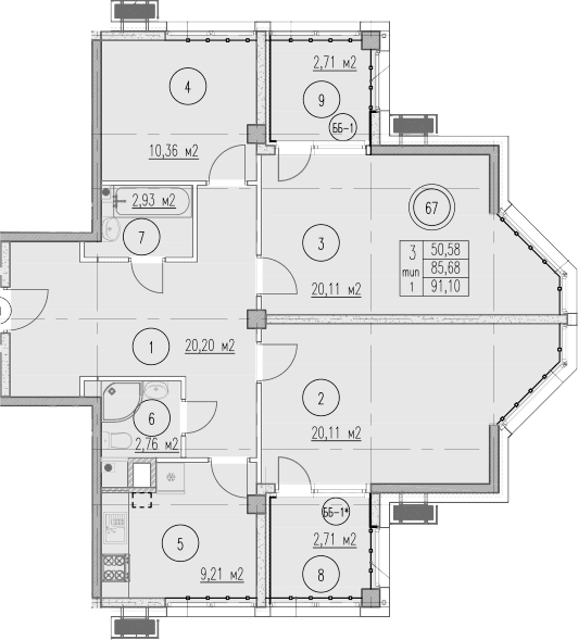 Продается 3-комн. квартира, 85.68 м²