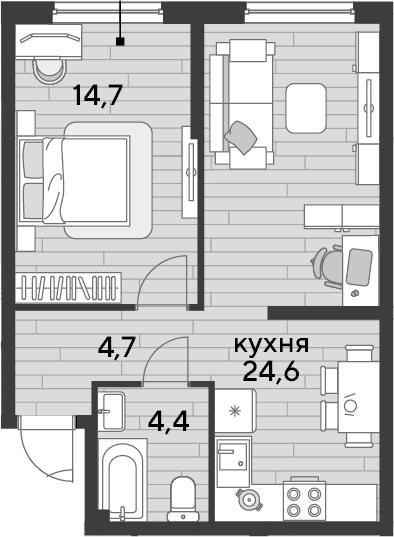 Продается 1-комн. квартира, 48.4 м²