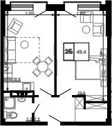 Продается 1-комн. квартира, 49.4 м²