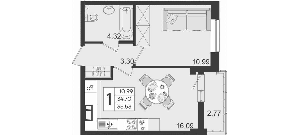 Продается 1-комн. квартира, 34.7 м²