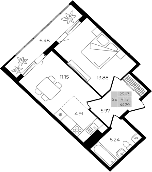 Продается 2-комн. квартира, 41.15 м²