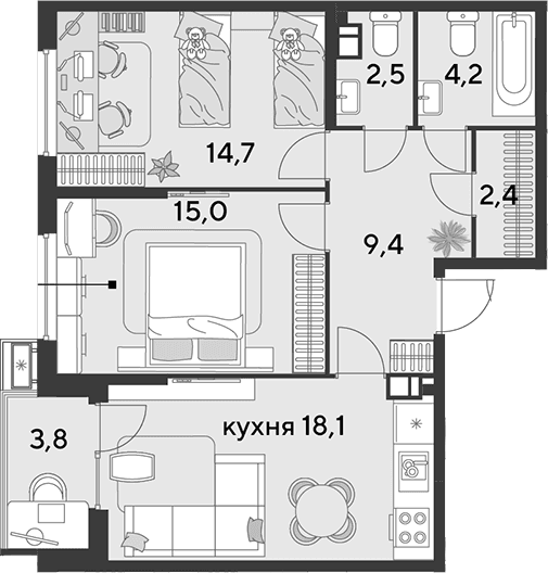 Продается 3-комн. квартира, 66.3 м²