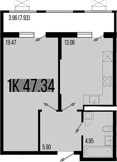 Продается 1-комн. квартира, 43.38 м²