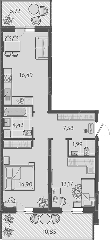 Продается 3-комн. квартира, 57.54 м²