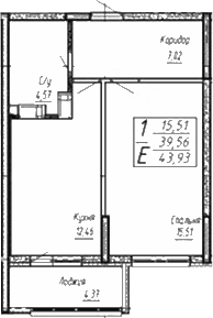 Продается 1-комн. квартира, 42.64 м²