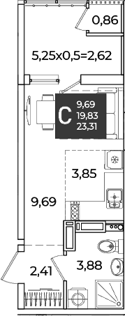 Продается 1-комн. квартира, 19.83 м²