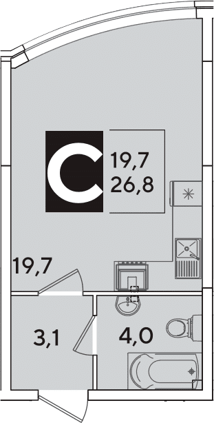 Продается 1-комн. квартира, 26.8 м²