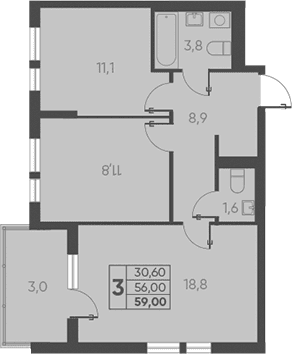 Продается 2-комн. квартира, 58.9 м²