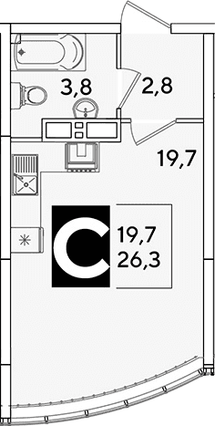 Продается 1-комн. квартира, 26.3 м²