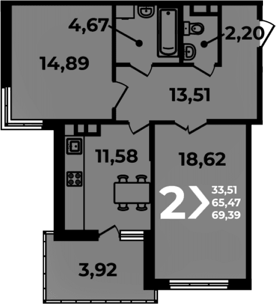Продается 2-комн. квартира, 65.47 м²