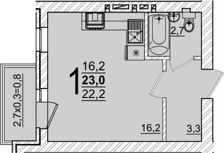 Продается 1-комн. квартира, 22.2 м²