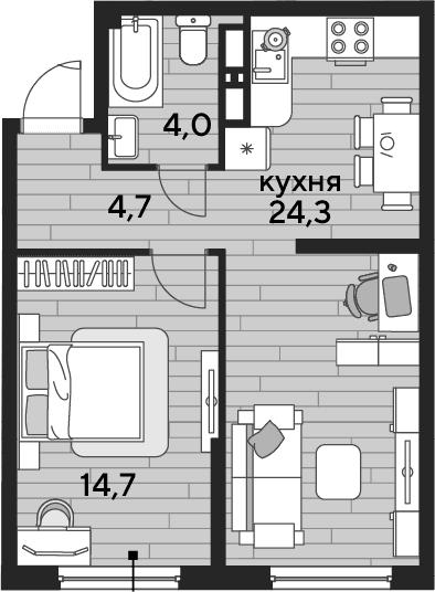 Продается 1-комн. квартира, 47.7 м²