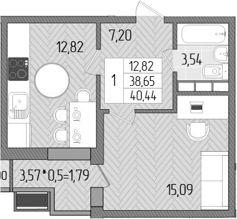 Продается 1-комн. квартира, 38.65 м²