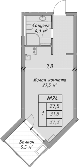Продается 1-комн. квартира, 31.8 м²