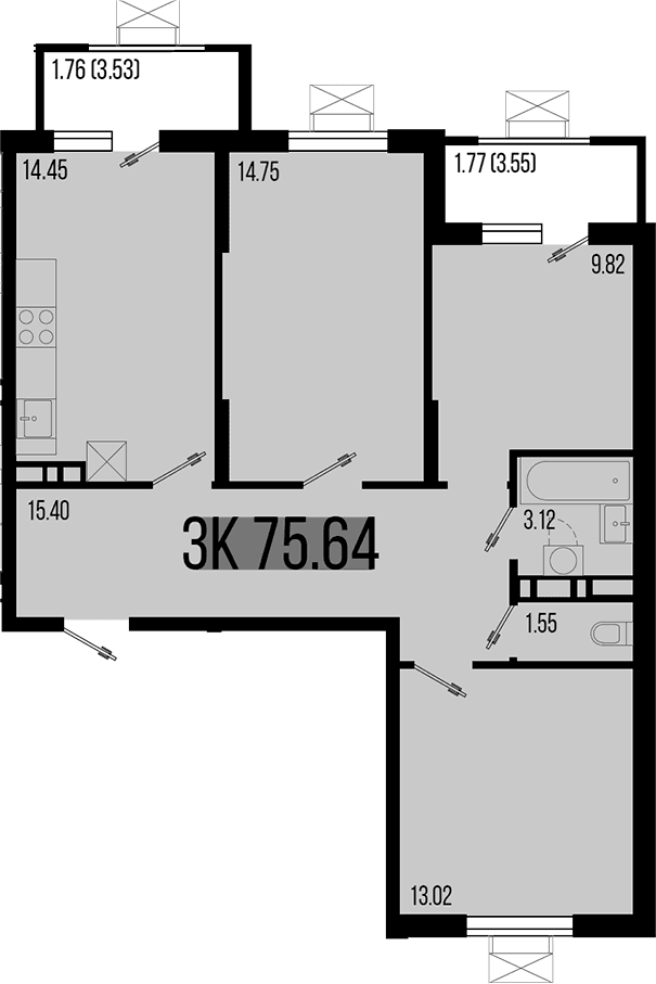Продается 3-комн. квартира, 72.11 м²