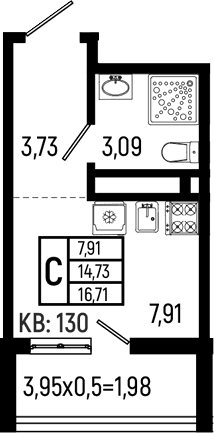 Продается 1-комн. квартира, 14.73 м²