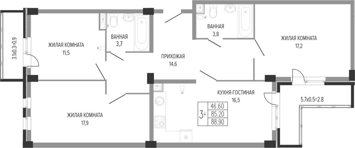 Продается 4-комн. квартира, 87.2 м²