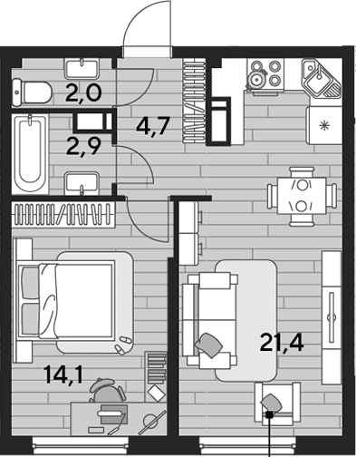 Продается 1-комн. квартира, 45.1 м²