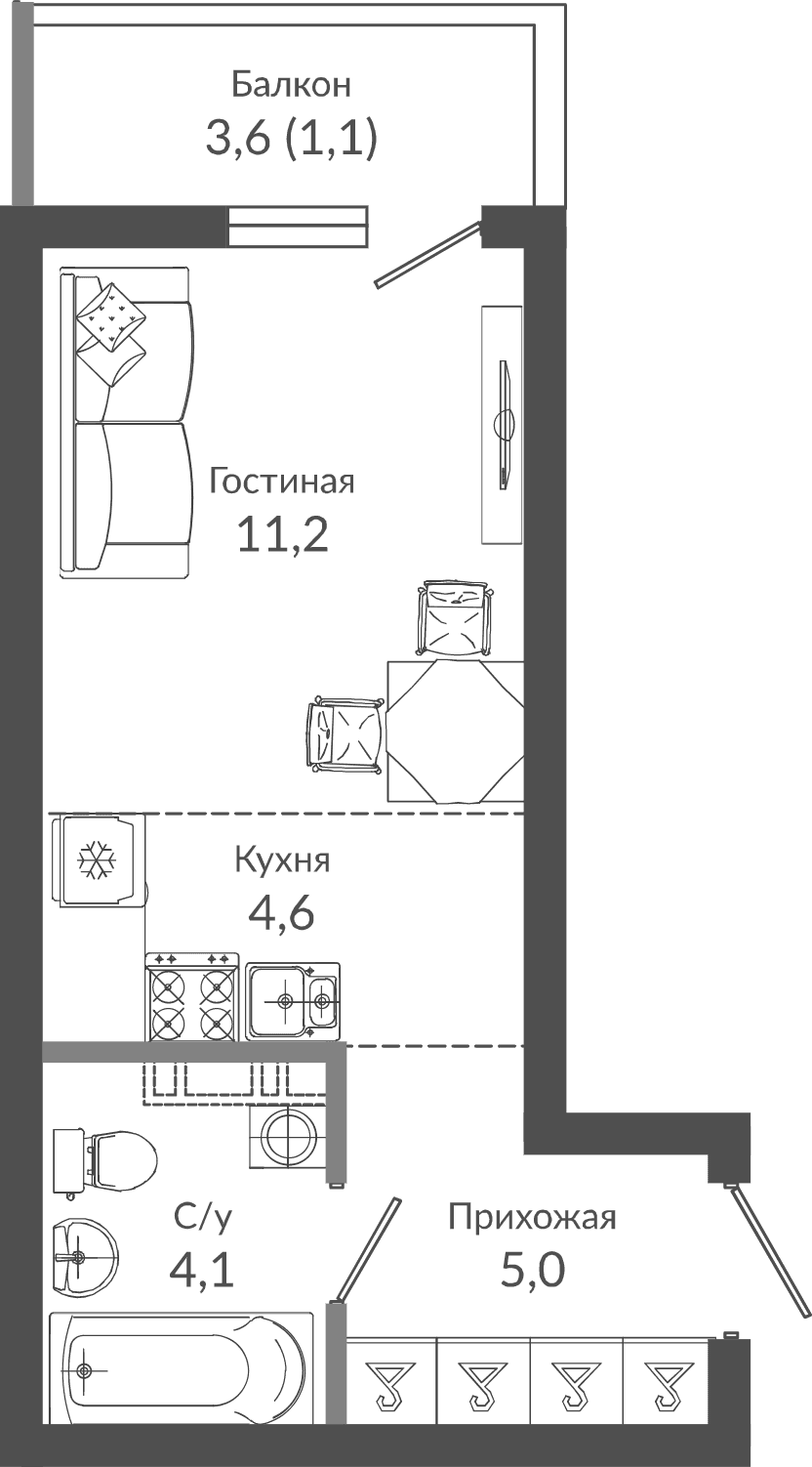 Продается 1-комн. квартира, 24.9 м²