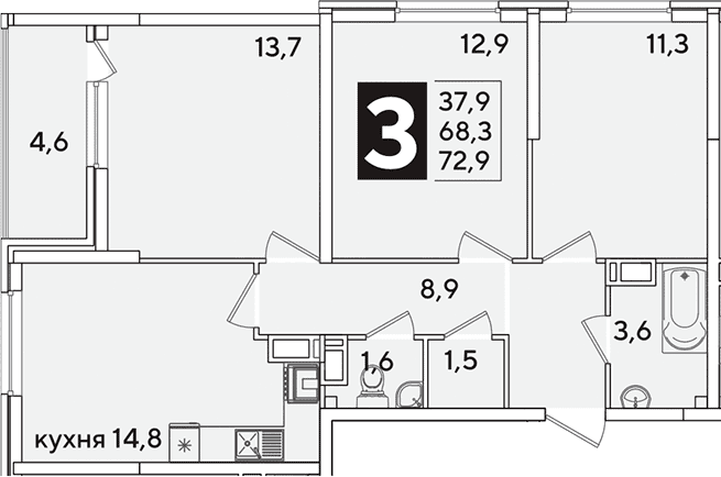 Продается 3-комн. квартира, 68.3 м²