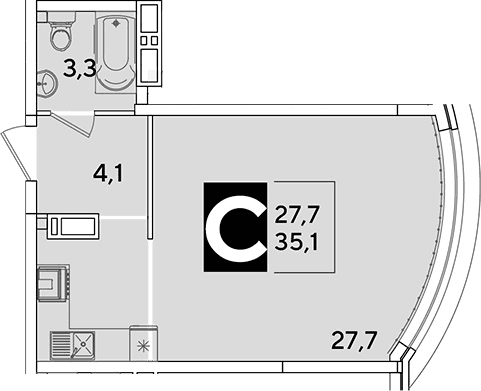 Продается 1-комн. квартира, 35.1 м²