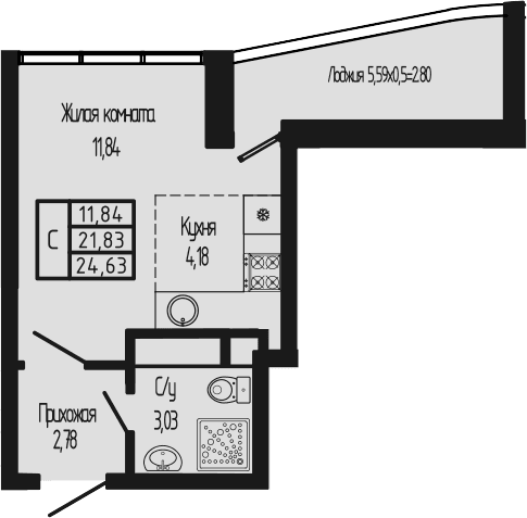 Продается 1-комн. квартира, 21.83 м²