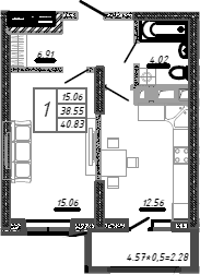 Продается 1-комн. квартира, 38.55 м²