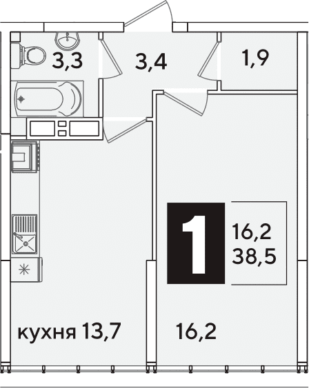 Продается 1-комн. квартира, 38.5 м²