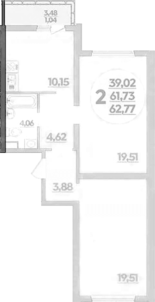 Продается 2-комн. квартира, 61.73 м²