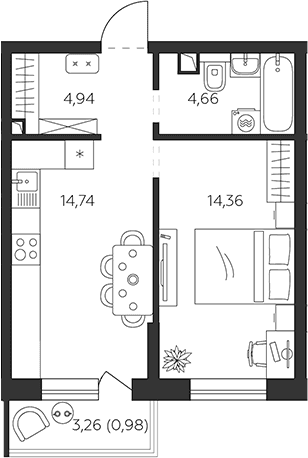 Продается 1-комн. квартира, 38.7 м²