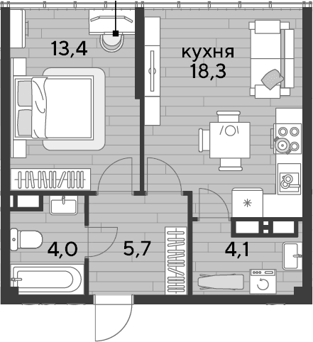 Продается 1-комн. квартира, 45.5 м²