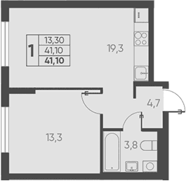 Продается 1-комн. квартира, 41.1 м²