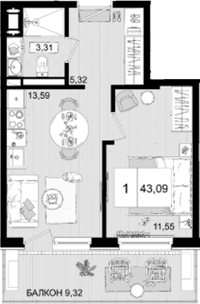 Продается 1-комн. квартира, 33.77 м²