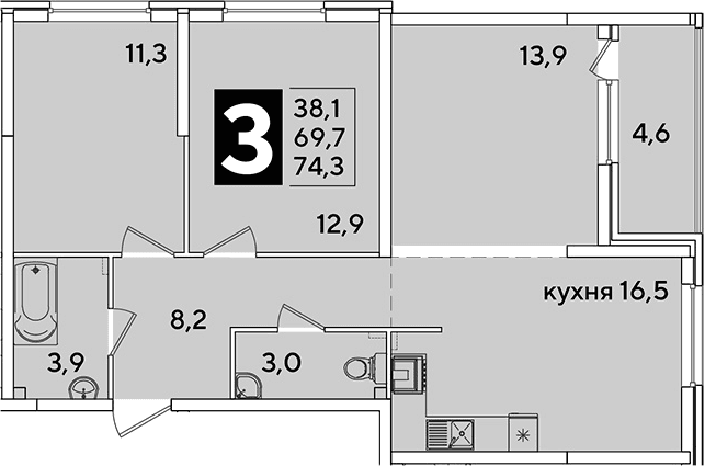 Продается 4-комн. квартира, 69.7 м²