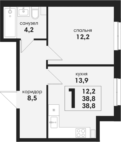 Продается 1-комн. квартира, 38.8 м²