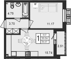 Продается 1-комн. квартира, 35.36 м²