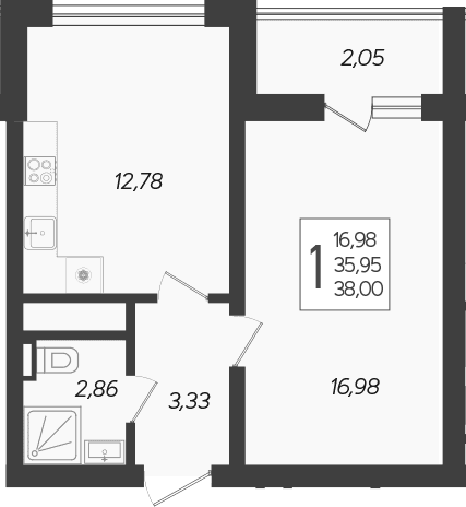 Продается 1-комн. квартира, 36.95 м²
