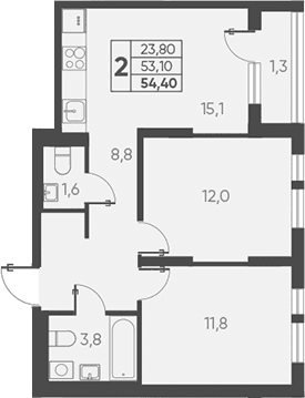Продается 2-комн. квартира, 53.1 м²