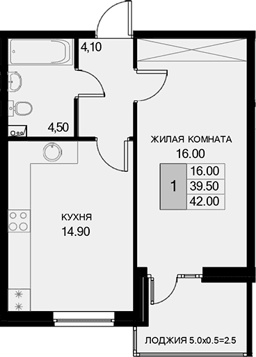 Продается 1-комн. квартира, 39.5 м²