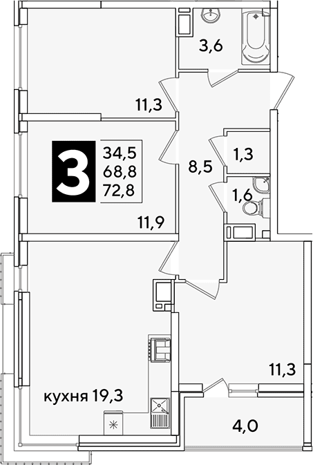Продается 4-комн. квартира, 68.8 м²