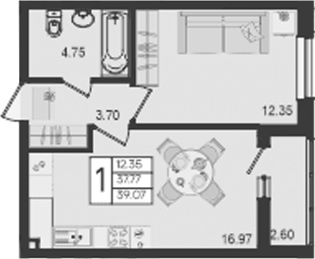Продается 1-комн. квартира, 37.77 м²