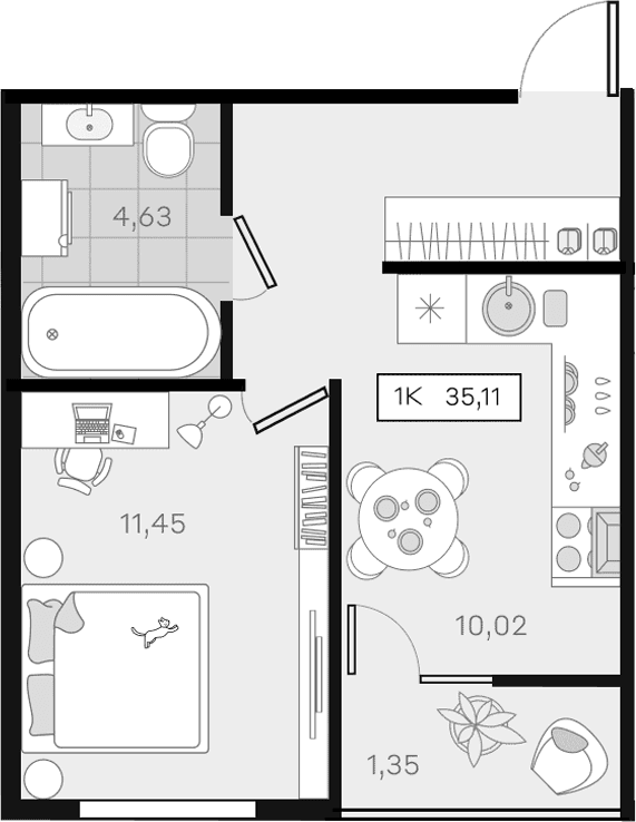 Продается 1-комн. квартира, 33.76 м²