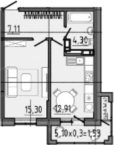 Продается 1-комн. квартира, 45.55 м²