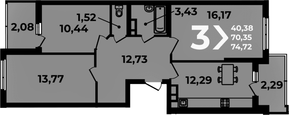 Продается 3-комн. квартира, 70.35 м²