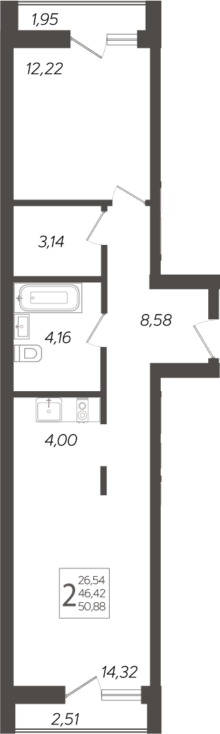 Продается 2-комн. квартира, 46.42 м²