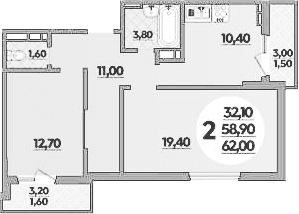 Продается 2-комн. квартира, 58.9 м²