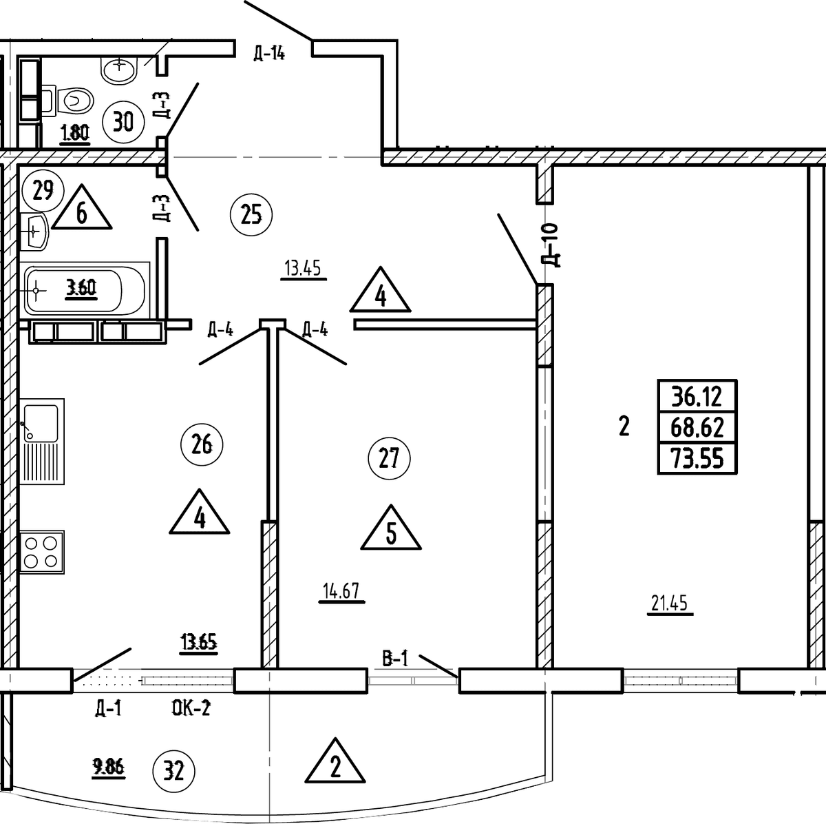Продается 2-комн. квартира, 68.62 м²