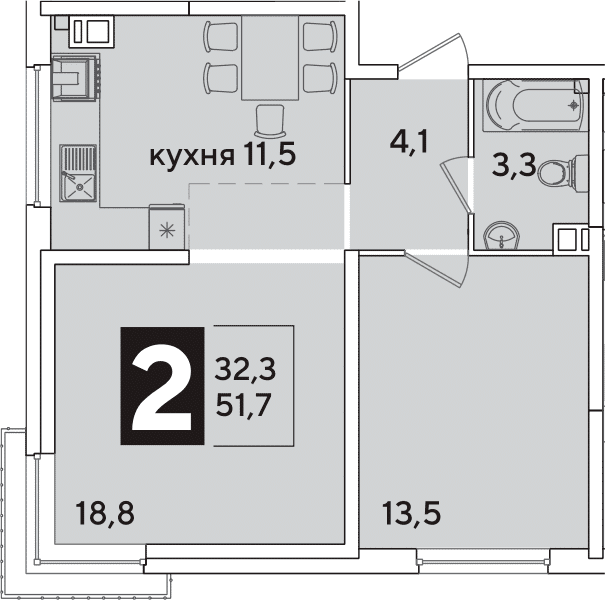 Продается 2-комн. квартира, 51.7 м²