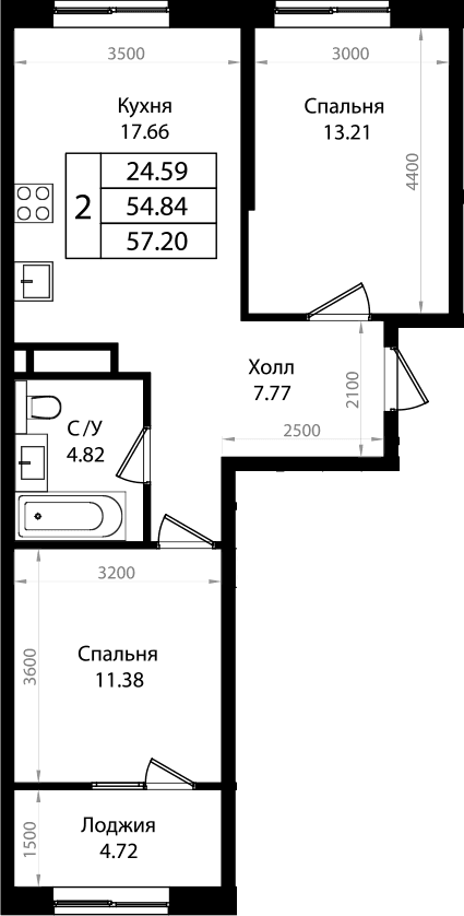Продается 2-комн. квартира, 54.19 м²