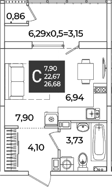 Продается 1-комн. квартира, 22.67 м²